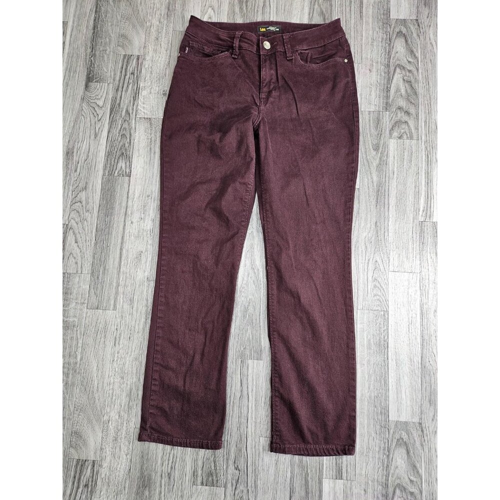 (3/$35) Lee Jeans Womens 8 Short Burgundy Straight Leg‎ Mid Rise Secretly Shapes